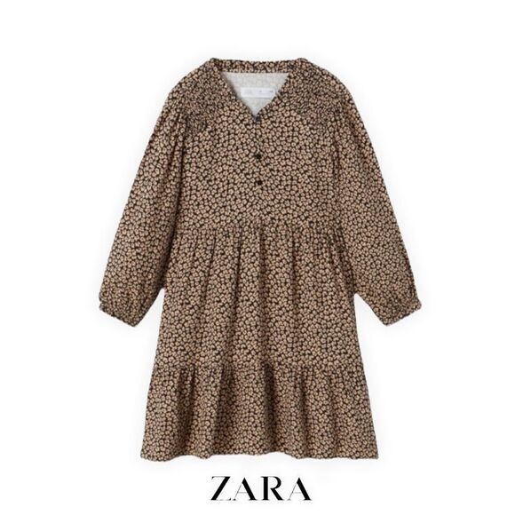 ZARA Kids | Camel | PLEATED FLORAL DRESS - Picture 2 of 8